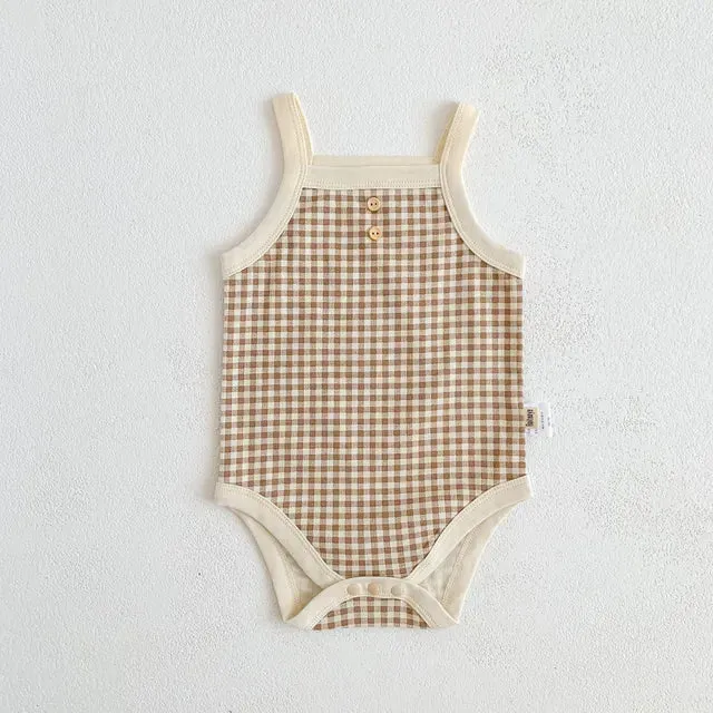 Kimmy - Summer Onesie , Gingham Bodysuit Onesie