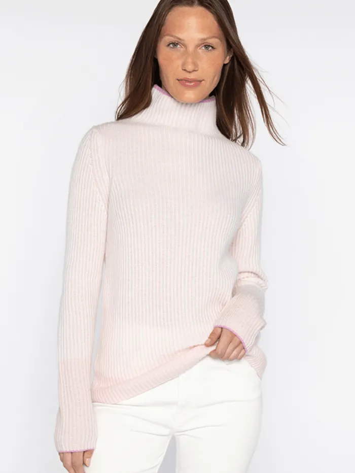 Kinross Cashmere Women's Plaited Rib Funnel Neck Jumper LRSC3-222 Shell Multi