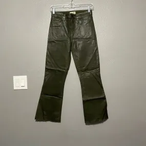 L'Agence Kendra High Rise Cropped Flare Army Green Coated Jeans Raw Hem Size 25