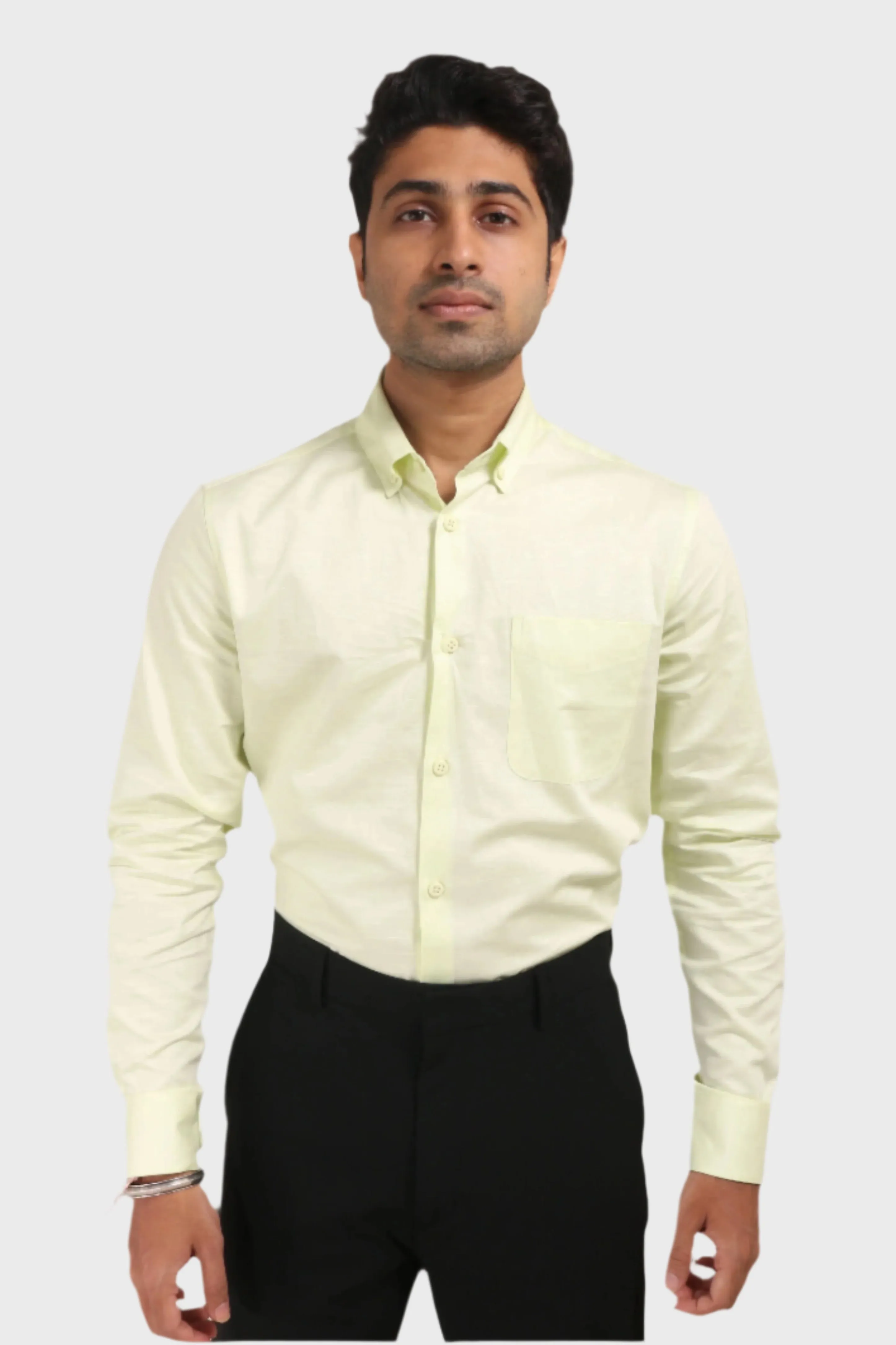 LEMON YELLOW SATIN SLUB SLIM FIT SHIRT