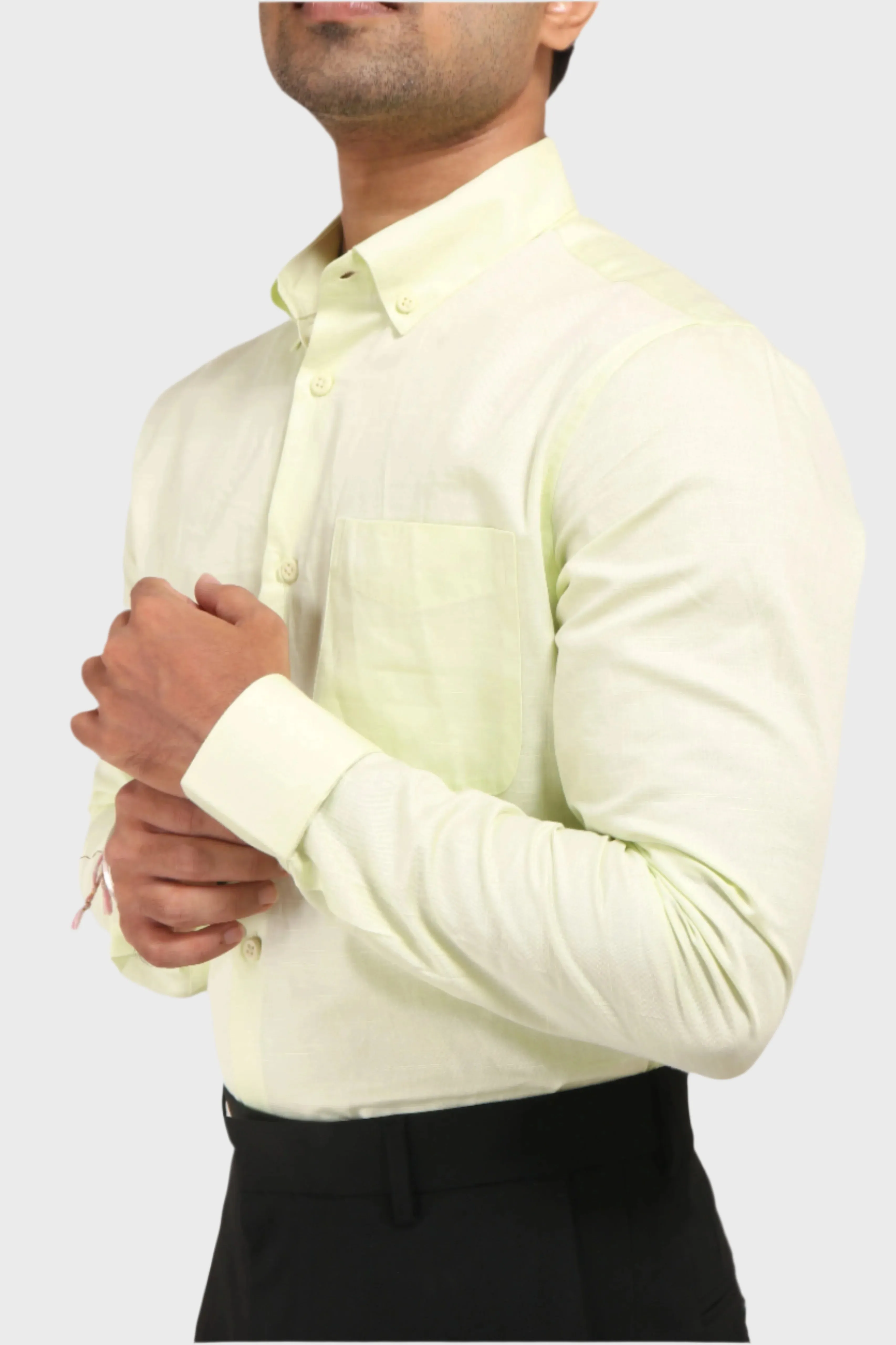 LEMON YELLOW SATIN SLUB SLIM FIT SHIRT