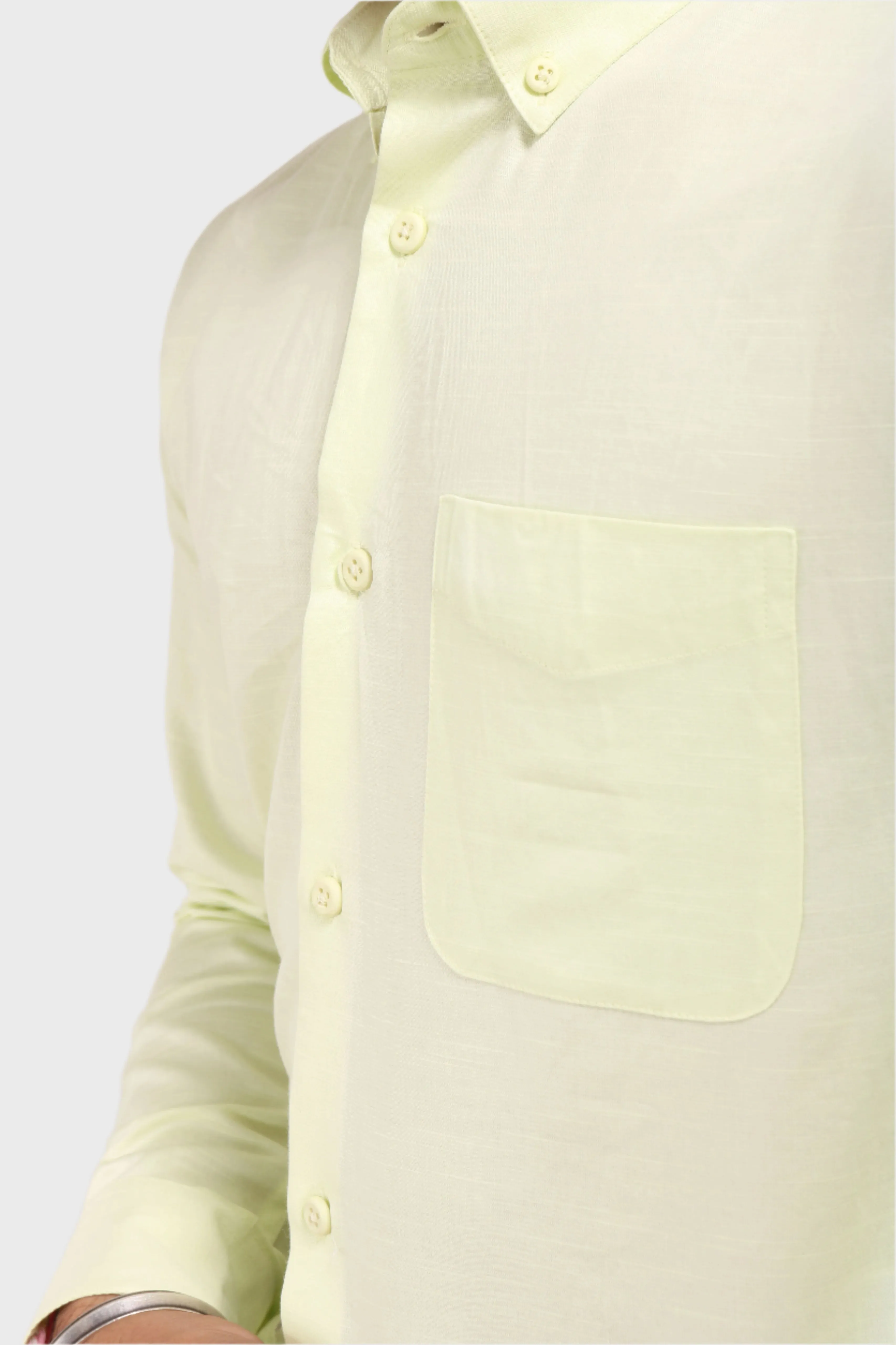LEMON YELLOW SATIN SLUB SLIM FIT SHIRT