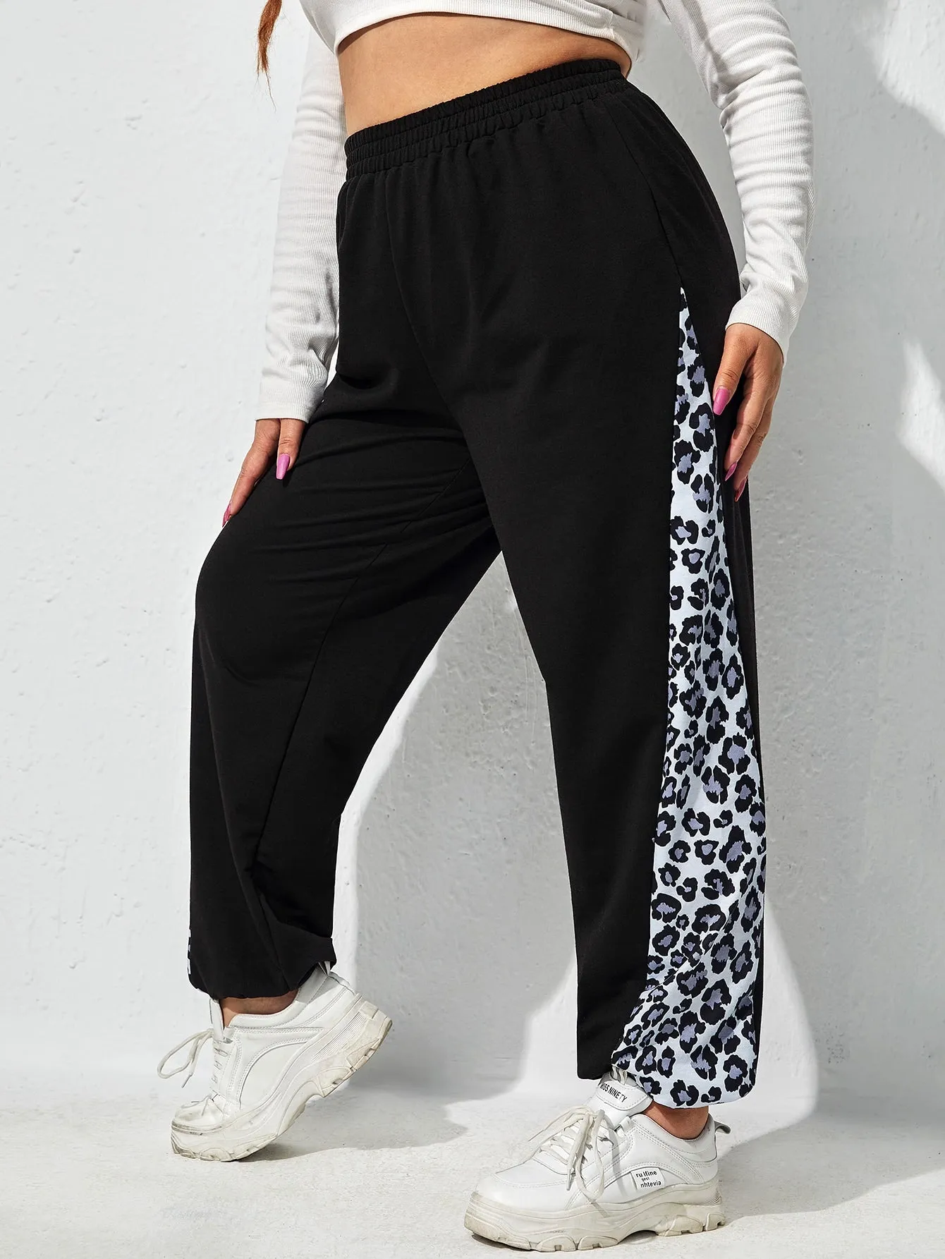 Leopard High Waist Long Plus Size Sweatpants