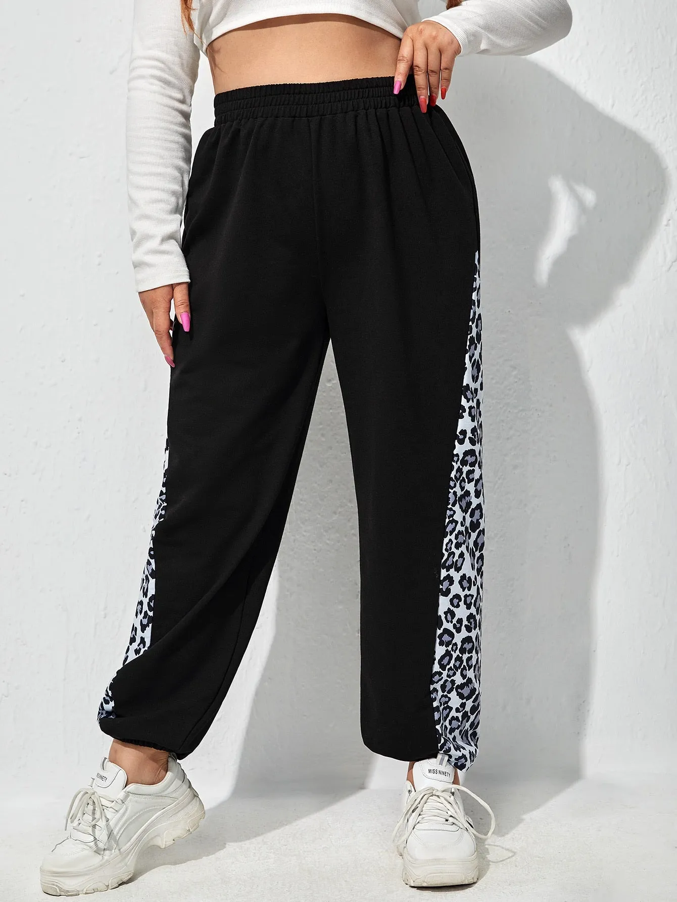 Leopard High Waist Long Plus Size Sweatpants