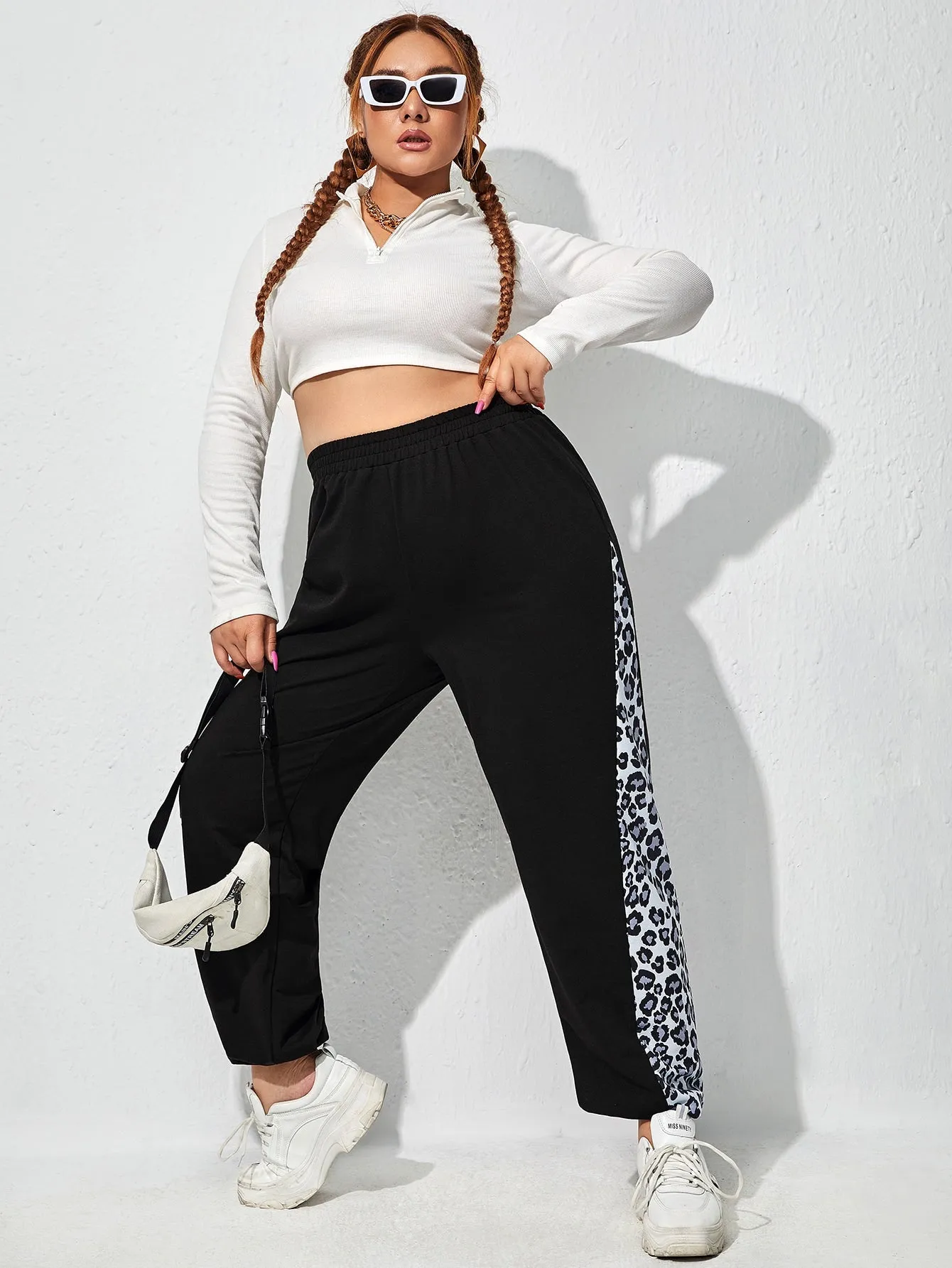 Leopard High Waist Long Plus Size Sweatpants