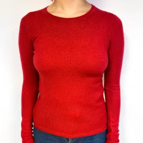 Lightweight Strawberry Red Cashmere Crew Neck Jumper Small