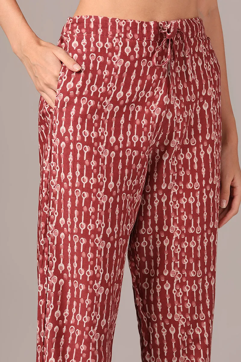 Mauve Cotton Blend Straight Paisley Kurta With Pant