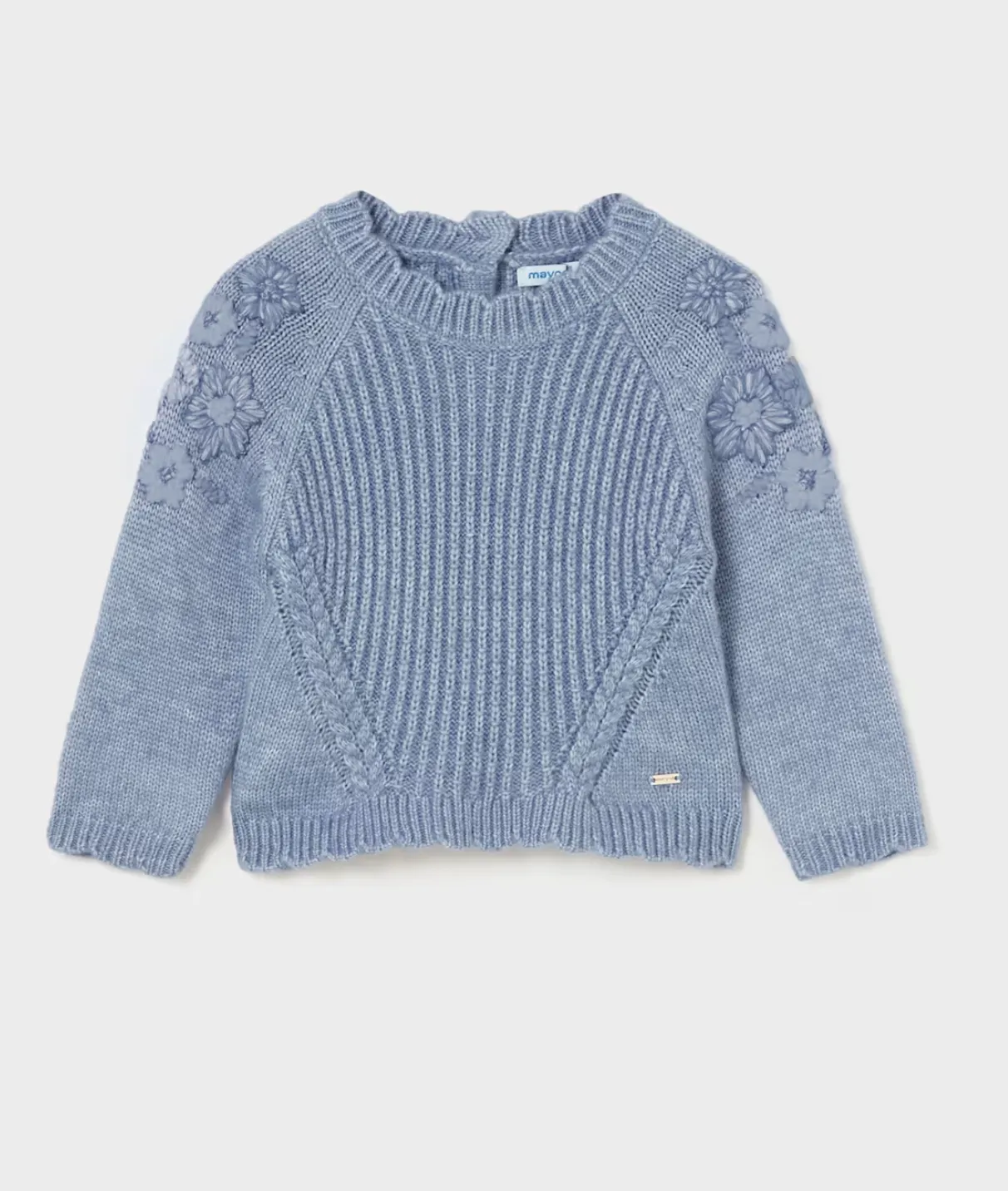 Mayoral - Baby Embroidered Flowers Sweater Blue