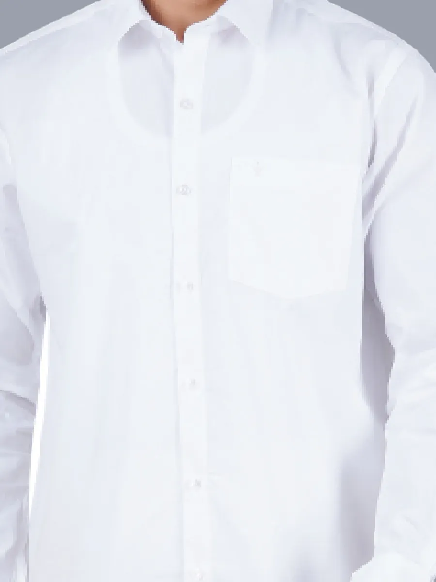 Men 100% Cotton White Full Sleeves Shirt with 1'' inch Gold Jari Double Dhoti Combo