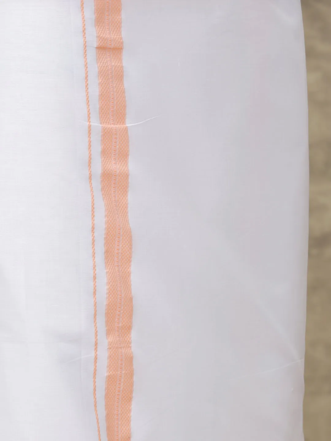 Men Peach Shirt With Matching Border Dhoti Set Evolution