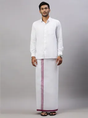 Men White Shirt with Purple Fancy Border Dhoti Combo WP18