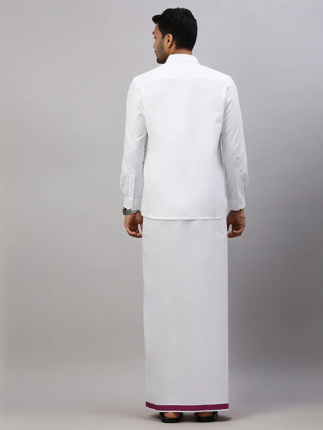 Men White Shirt with Purple Fancy Border Dhoti Combo WP18