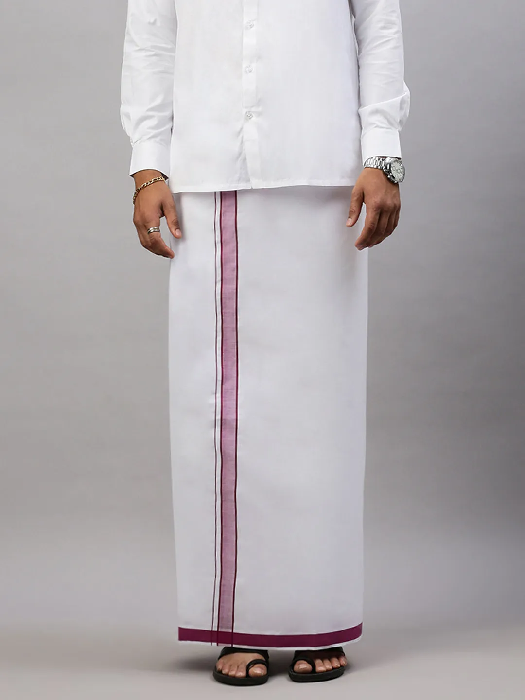 Men White Shirt with Purple Fancy Border Dhoti Combo WP18