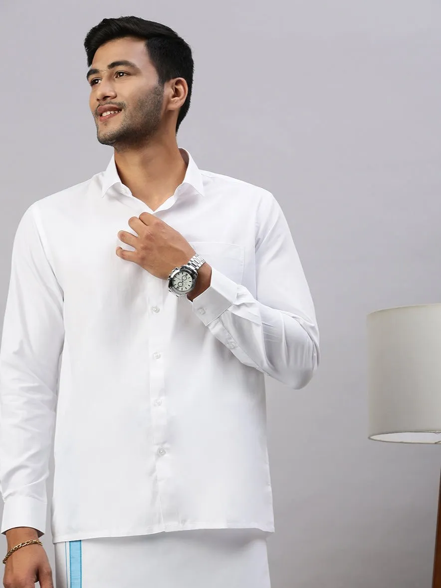 Men White Shirt with Sky Blue Fancy Border Dhoti Combo WP04