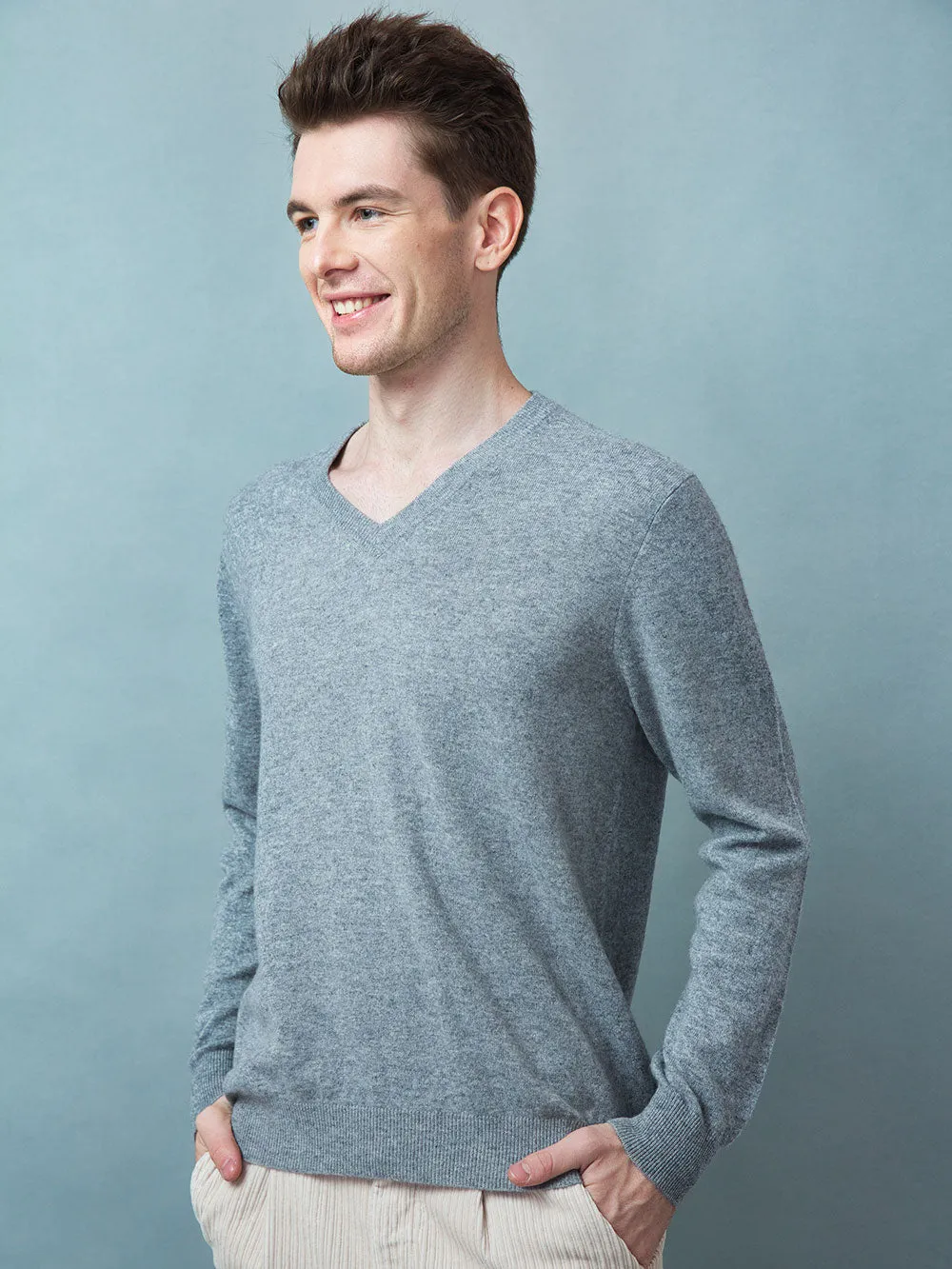 Men's 100% Mongolian Cashmere  V Neck Sweater