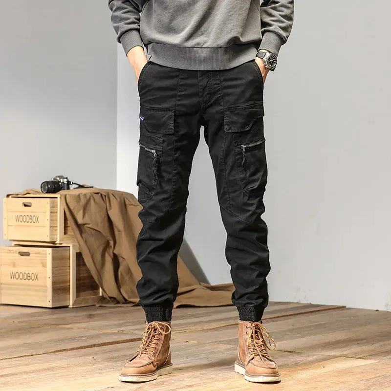 Men's bound feet fashion American retro Cargo pants  large pocket casual pants