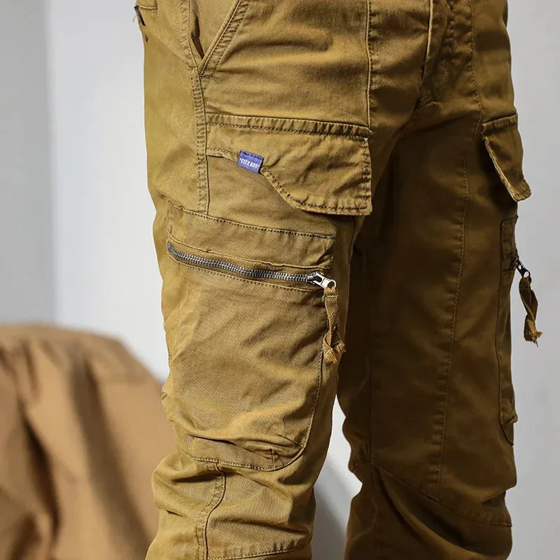 Men's bound feet fashion American retro Cargo pants  large pocket casual pants