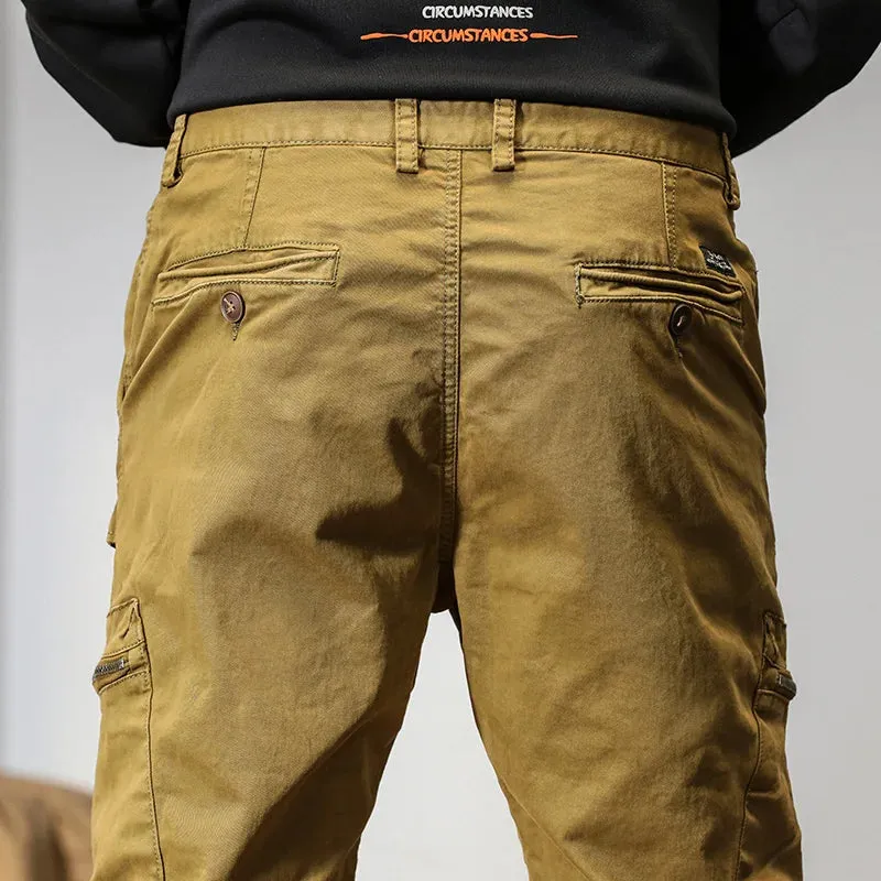Men's bound feet fashion American retro Cargo pants  large pocket casual pants