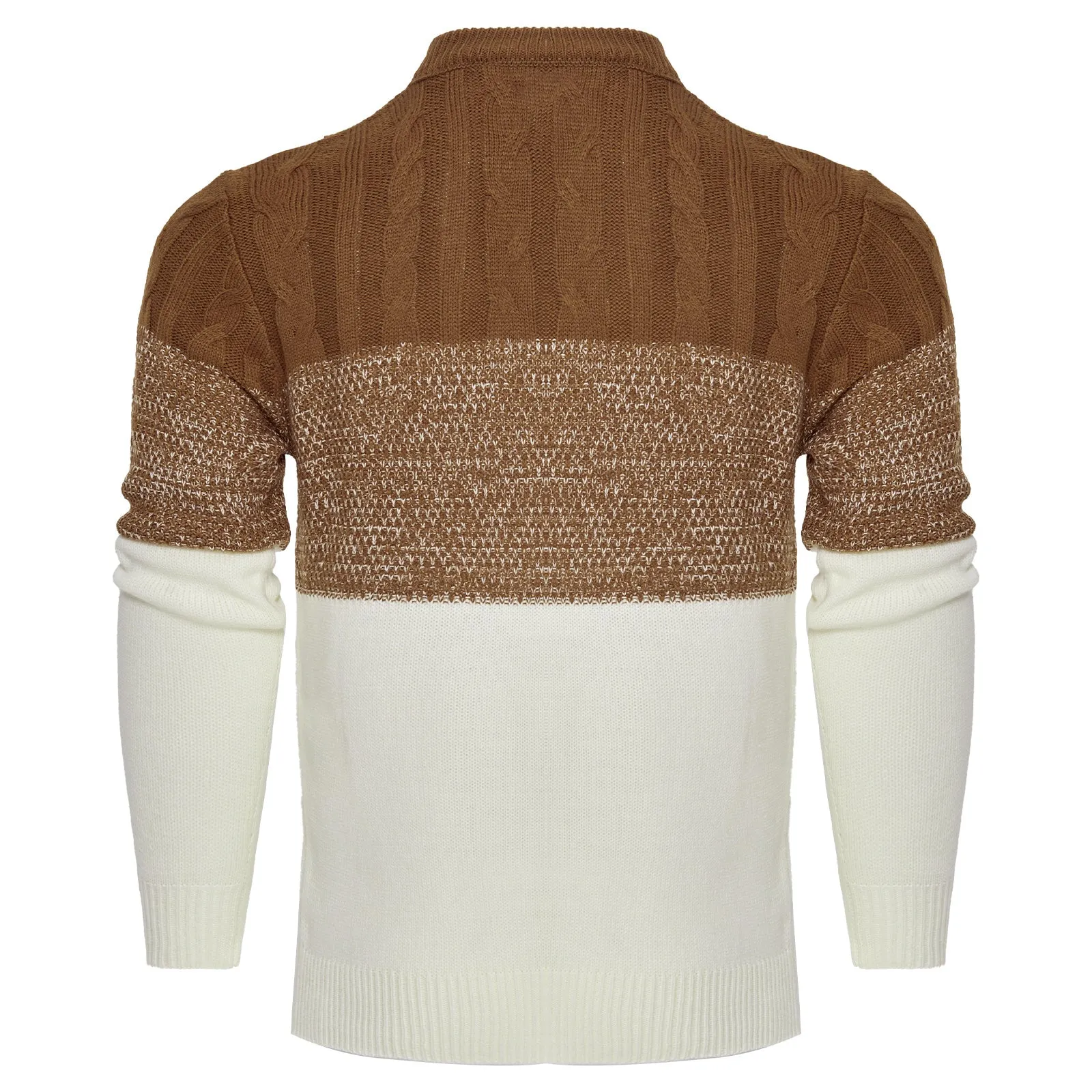 Men's Casual Color Block Long Sleeve Cable Knit Pullover Sweater
