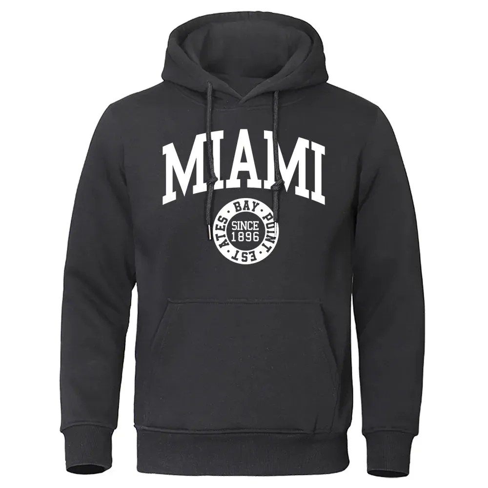 Miami Since 1896 Letter Printing Men Hoodie Hip Hop Warm Clothes Crewneck Fitness Sweatshirt Casual Crewneck Mens Sportswear cho