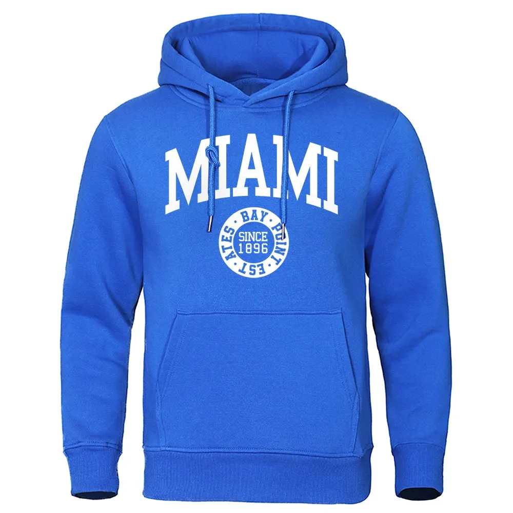 Miami Since 1896 Letter Printing Men Hoodie Hip Hop Warm Clothes Crewneck Fitness Sweatshirt Casual Crewneck Mens Sportswear cho