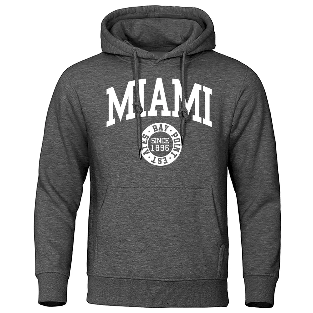 Miami Since 1896 Letter Printing Men Hoodie Hip Hop Warm Clothes Crewneck Fitness Sweatshirt Casual Crewneck Mens Sportswear cho