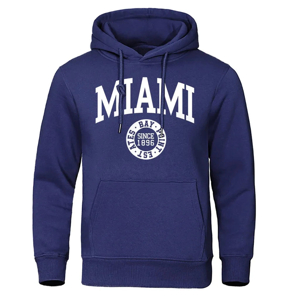 Miami Since 1896 Letter Printing Men Hoodie Hip Hop Warm Clothes Crewneck Fitness Sweatshirt Casual Crewneck Mens Sportswear cho