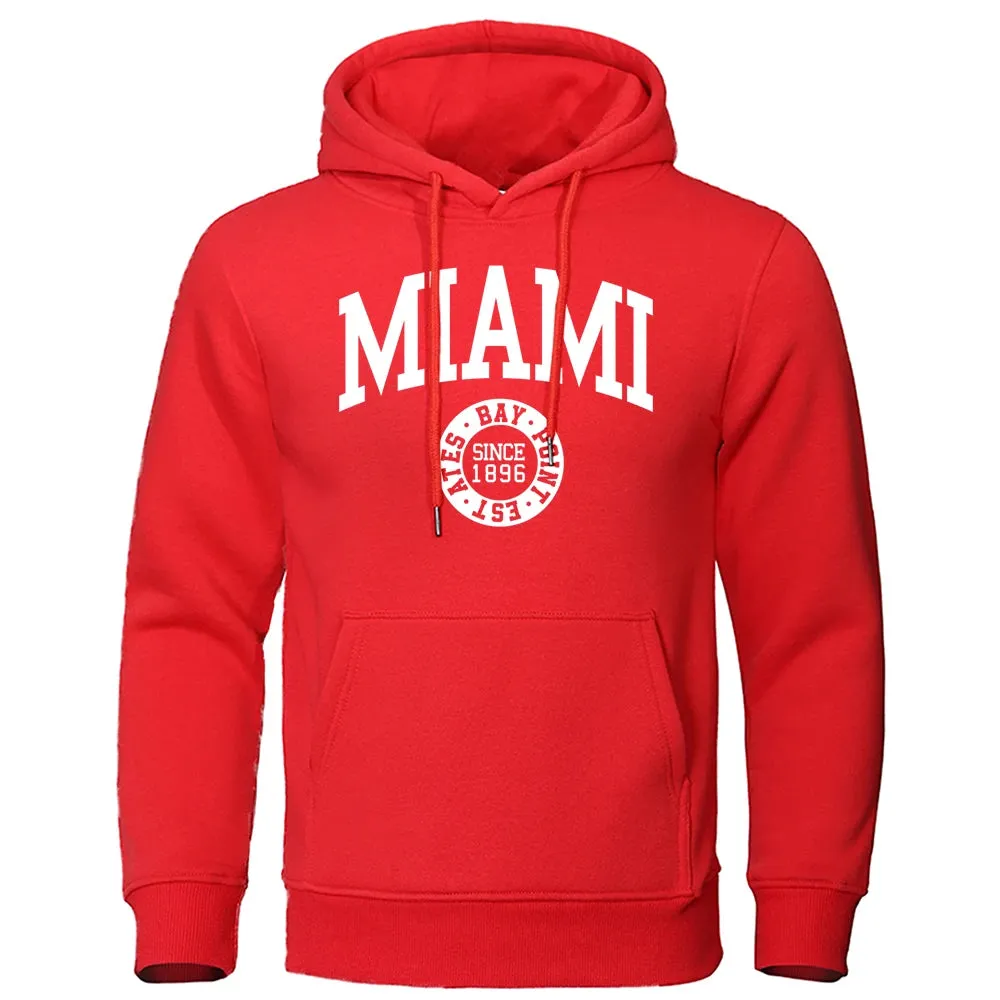 Miami Since 1896 Letter Printing Men Hoodie Hip Hop Warm Clothes Crewneck Fitness Sweatshirt Casual Crewneck Mens Sportswear cho