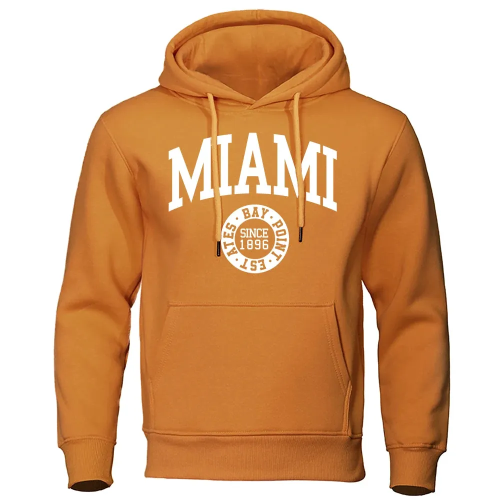 Miami Since 1896 Letter Printing Men Hoodie Hip Hop Warm Clothes Crewneck Fitness Sweatshirt Casual Crewneck Mens Sportswear cho