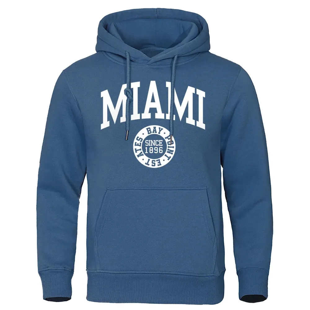 Miami Since 1896 Letter Printing Men Hoodie Hip Hop Warm Clothes Crewneck Fitness Sweatshirt Casual Crewneck Mens Sportswear cho