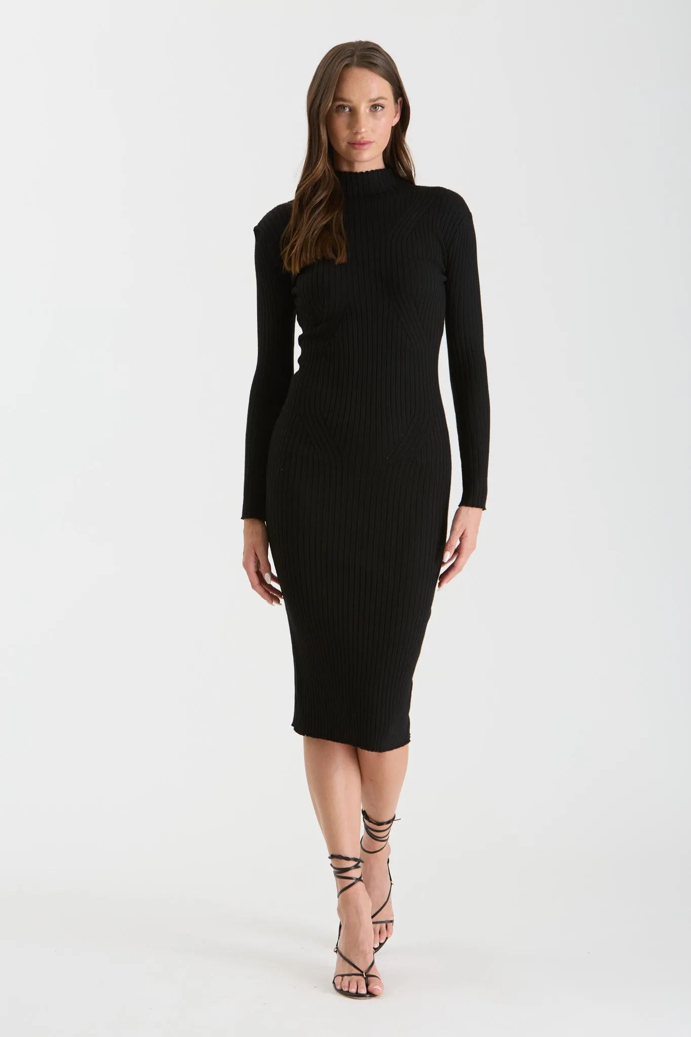 MOCK NECK LONG SLEEVE SWEATER KNIT MIDI DRESS