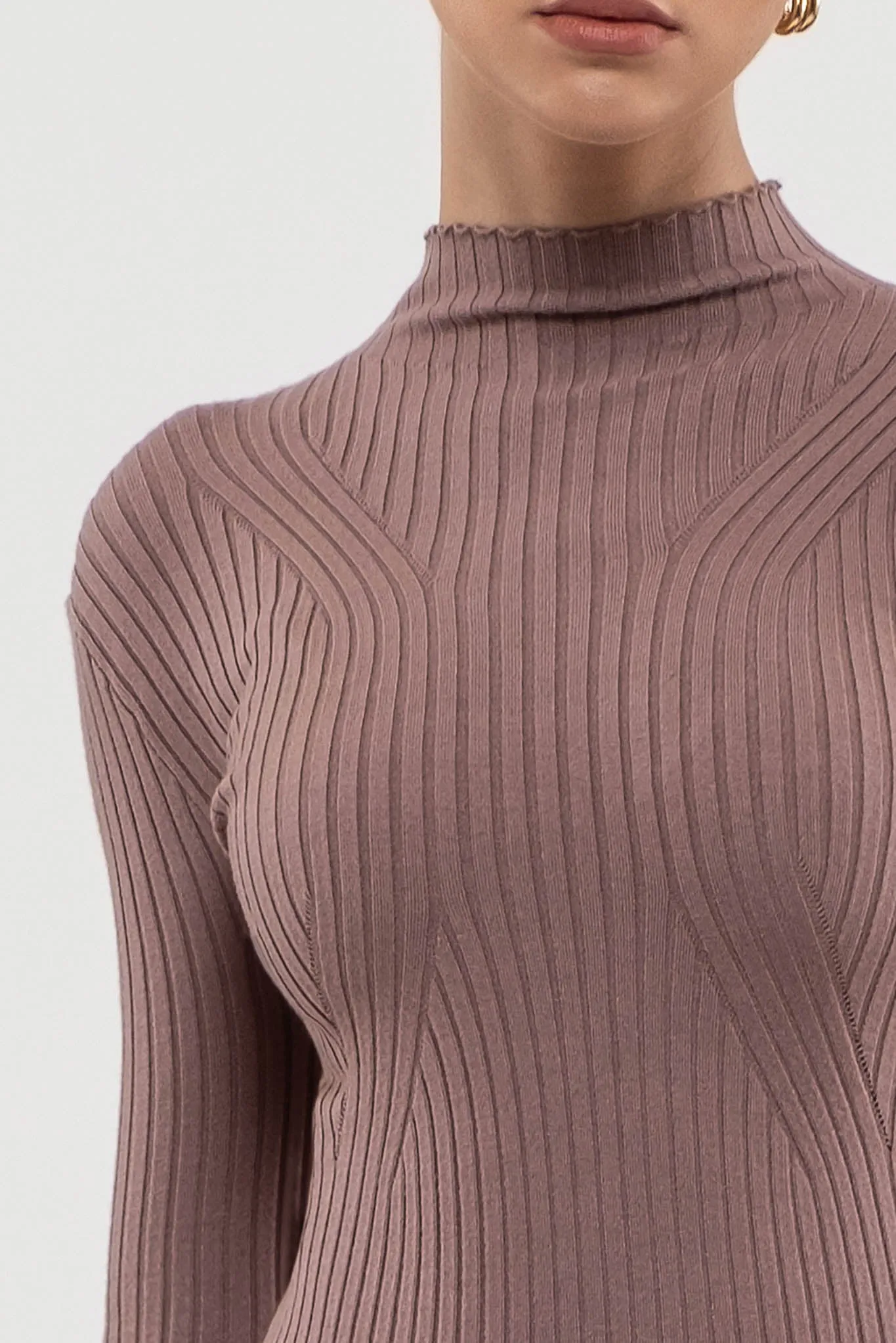 MOCK NECK LONG SLEEVE SWEATER KNIT MIDI DRESS