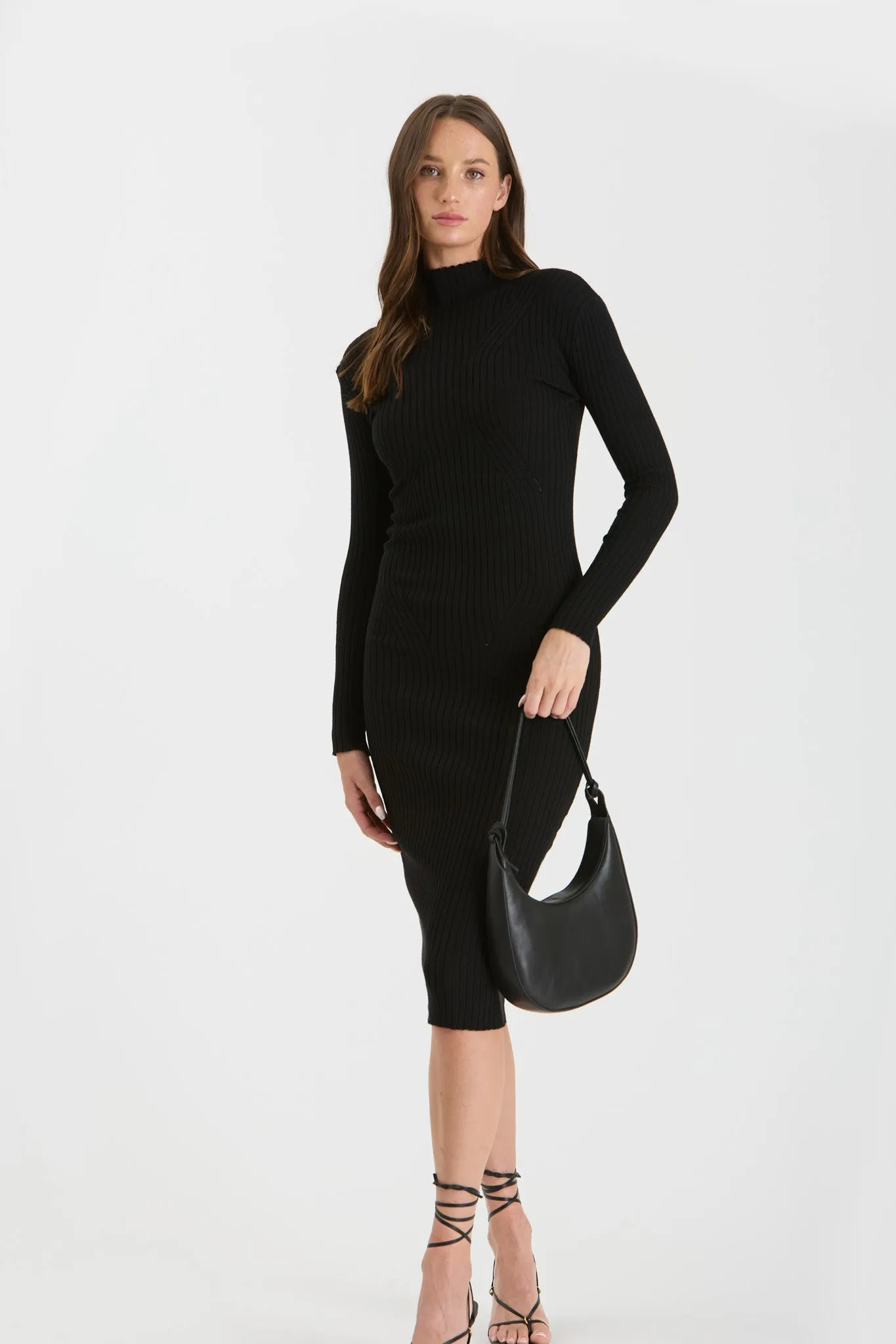 MOCK NECK LONG SLEEVE SWEATER KNIT MIDI DRESS