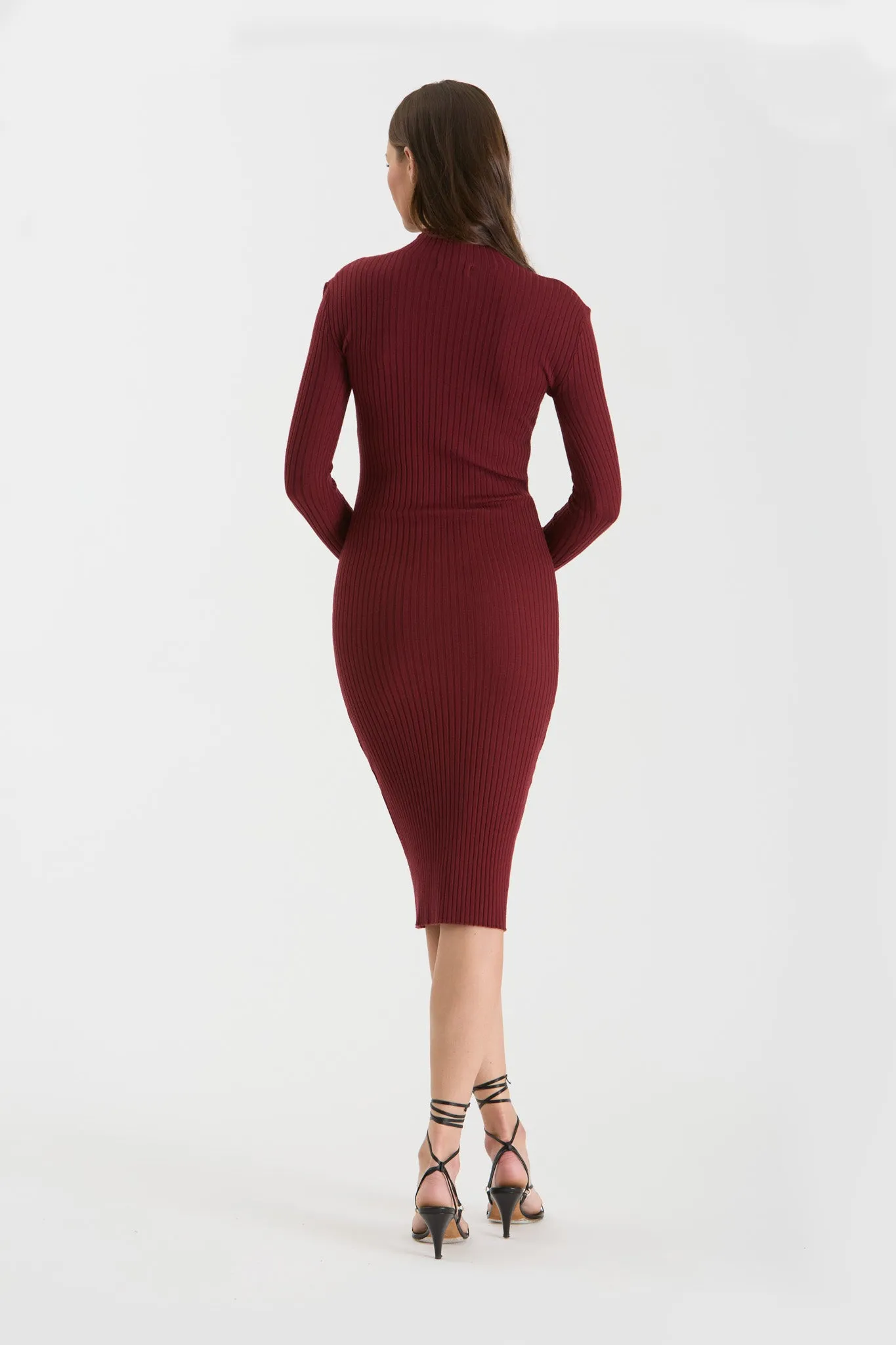 MOCK NECK LONG SLEEVE SWEATER KNIT MIDI DRESS