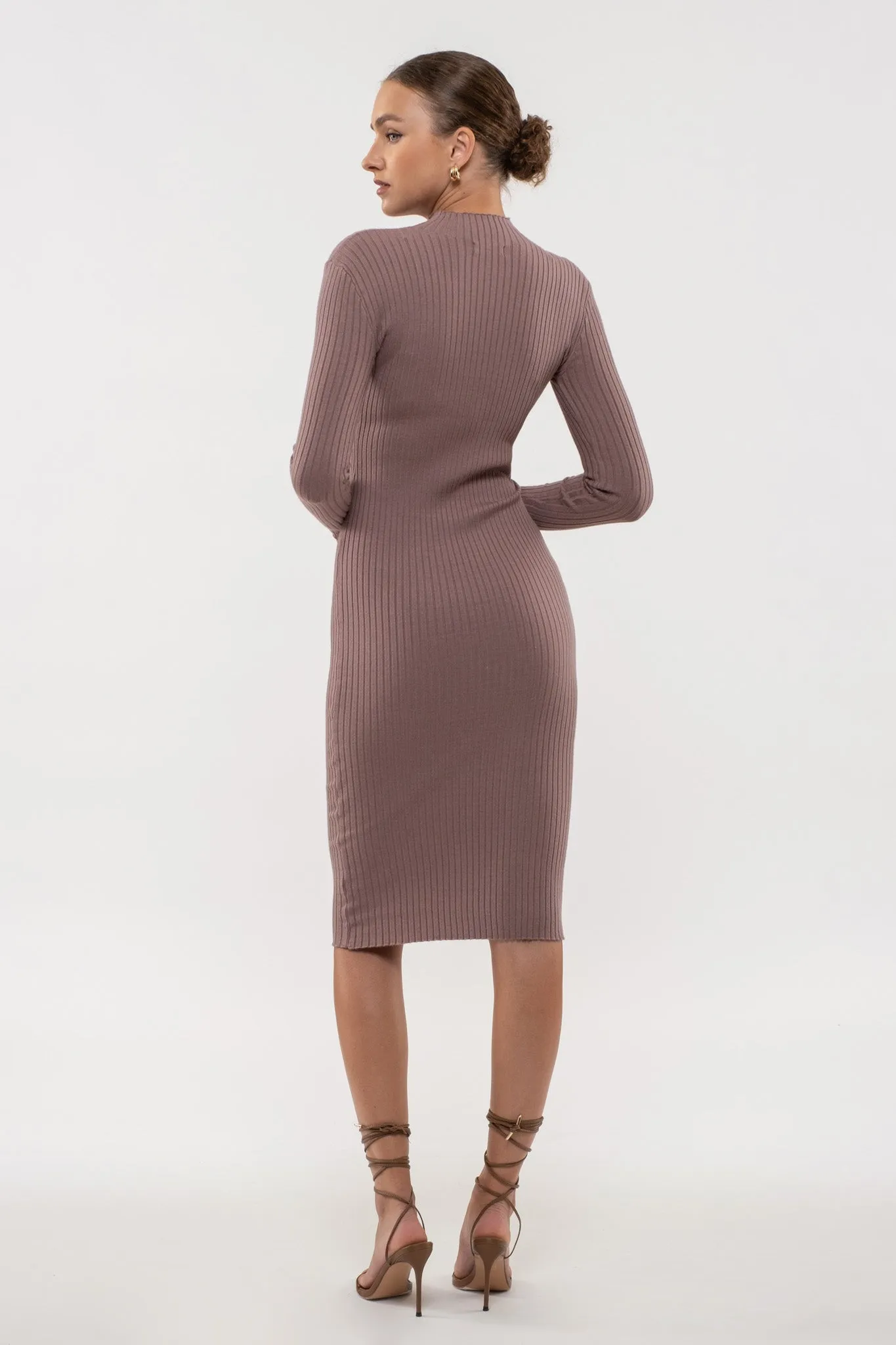 MOCK NECK LONG SLEEVE SWEATER KNIT MIDI DRESS