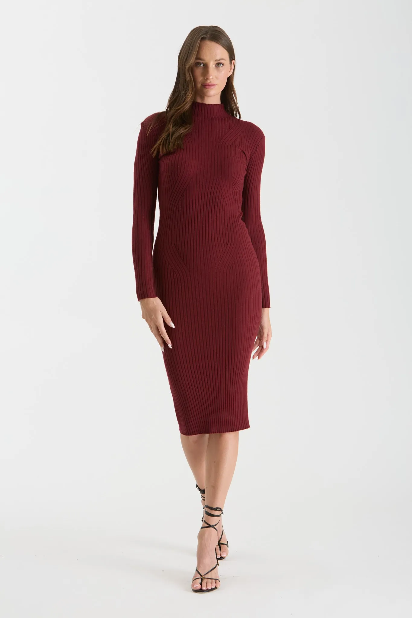 MOCK NECK LONG SLEEVE SWEATER KNIT MIDI DRESS
