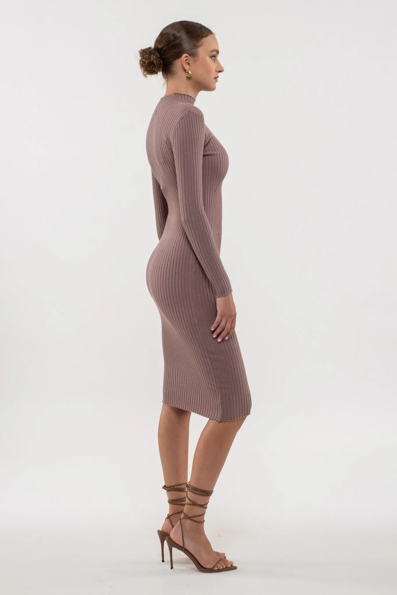 MOCK NECK LONG SLEEVE SWEATER KNIT MIDI DRESS