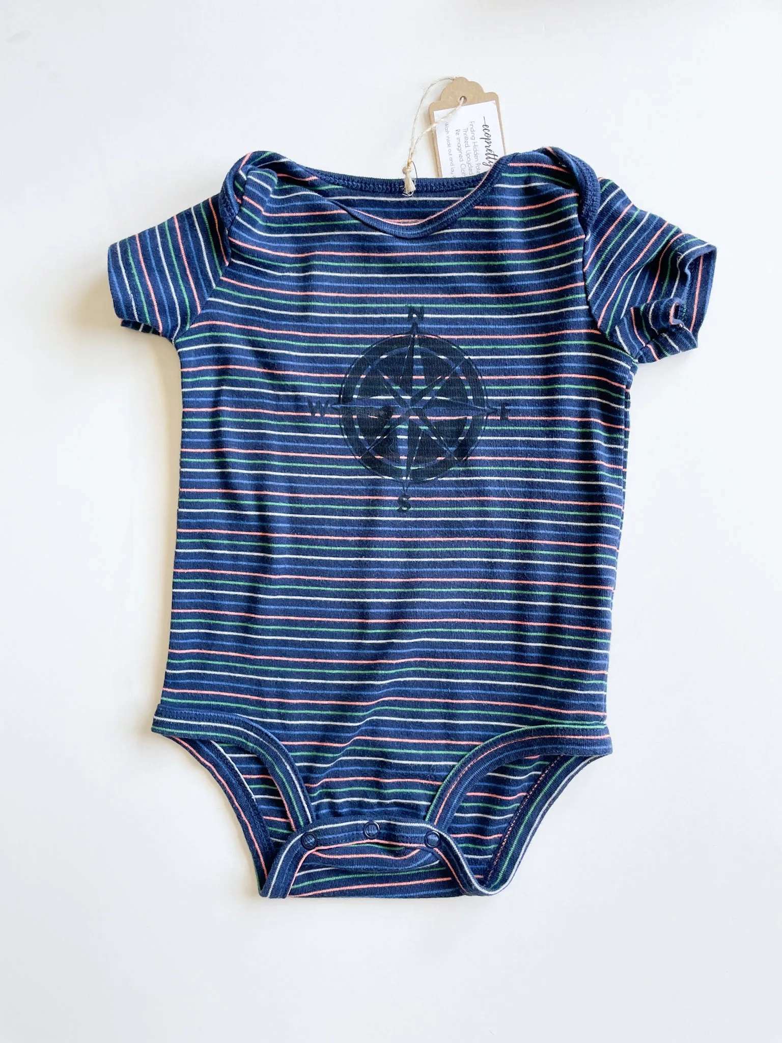 Navy Striped Bodysuit with Compass (Mommy & Me Option) - 18 months