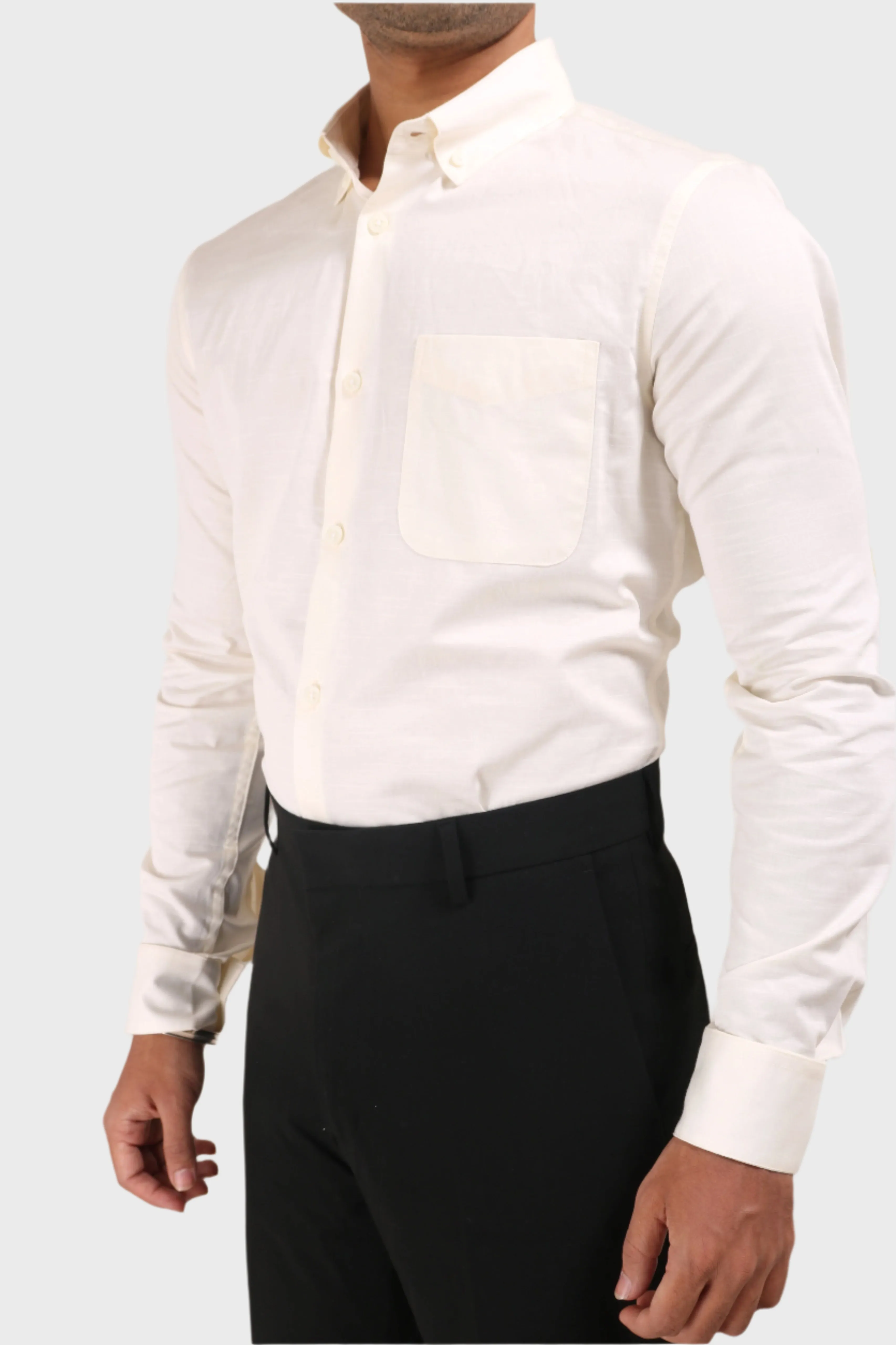 OFF WHITE SATIN SLUB SLIM FIT SHIRT