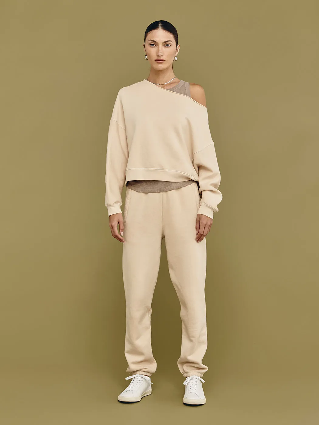 One Shoulder Sweatshirt - Powder