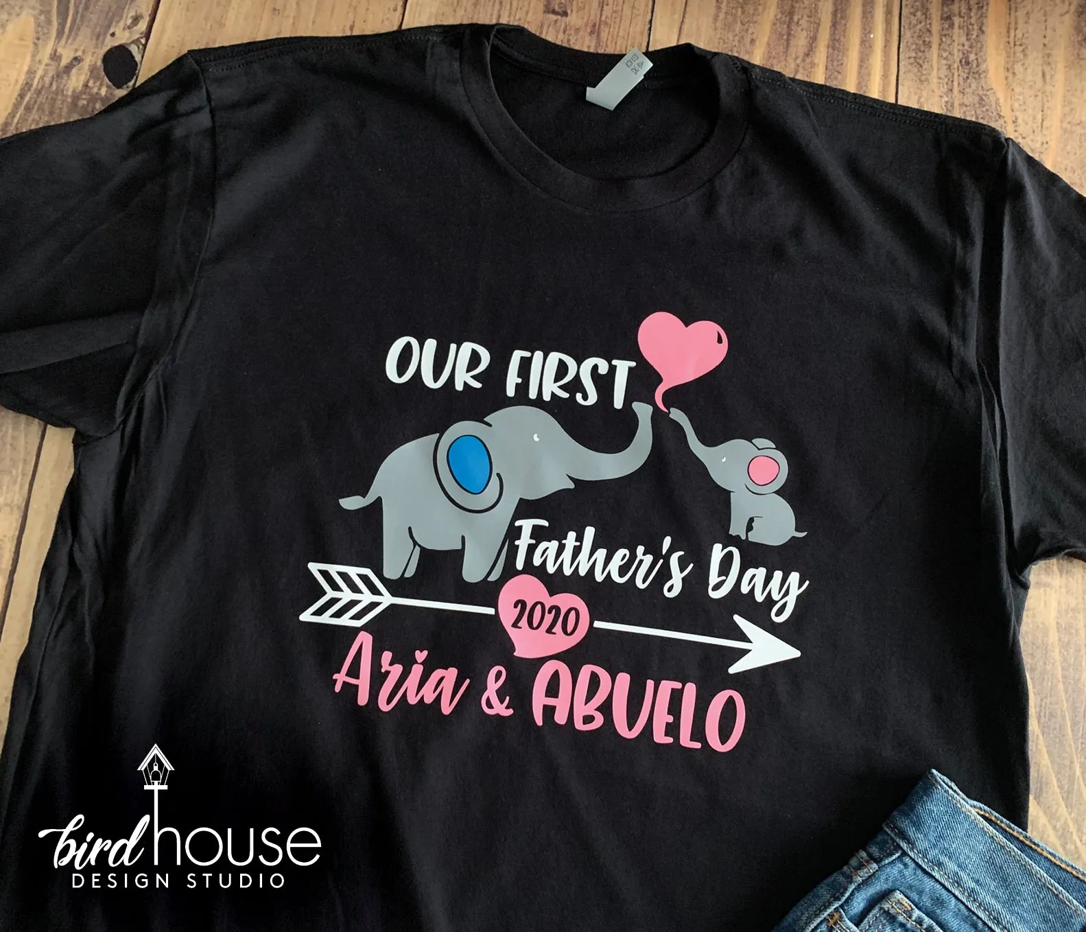 Our First Father's Day Shirt, Cute Baby Elephants Personalized Girl or Boy