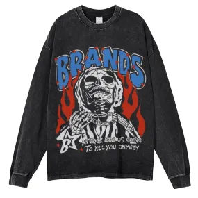 Oversized Vintage Washed Brands Rock Graphic Sweatshirt