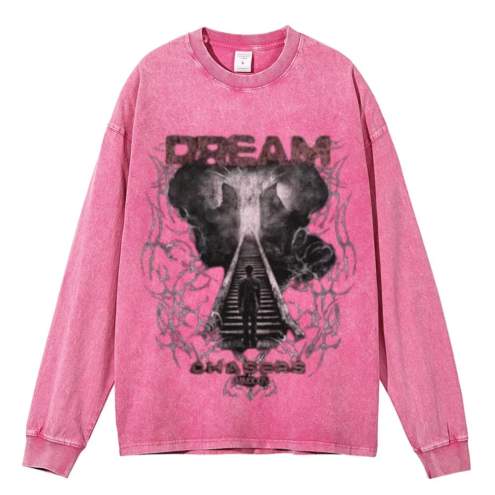 Oversized Vintage Washed Dream Chaser Graphic Sweatshirt
