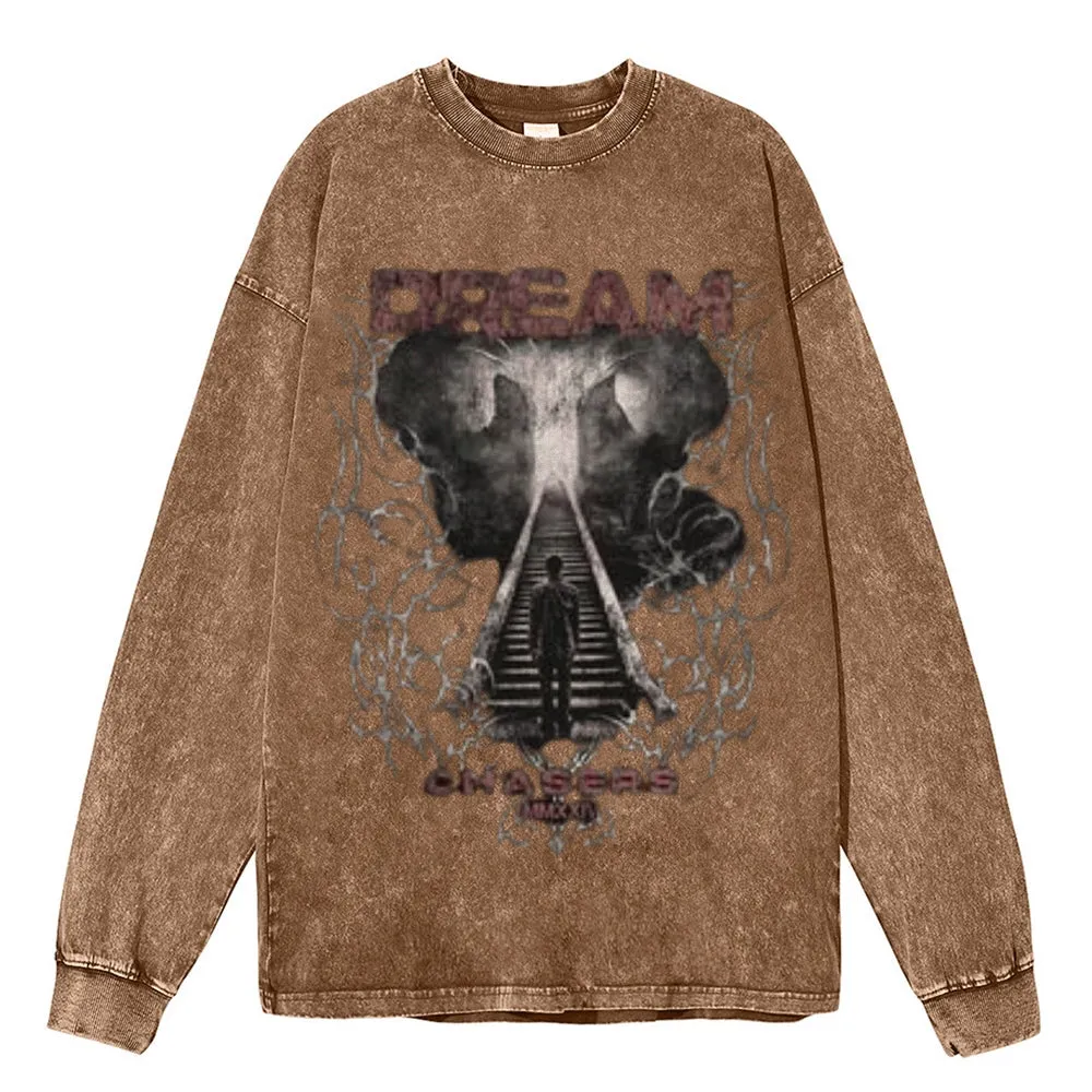 Oversized Vintage Washed Dream Chaser Graphic Sweatshirt