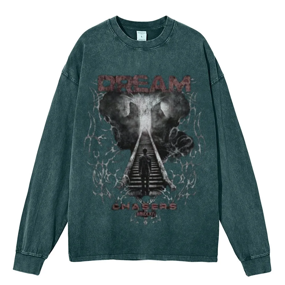 Oversized Vintage Washed Dream Chaser Graphic Sweatshirt