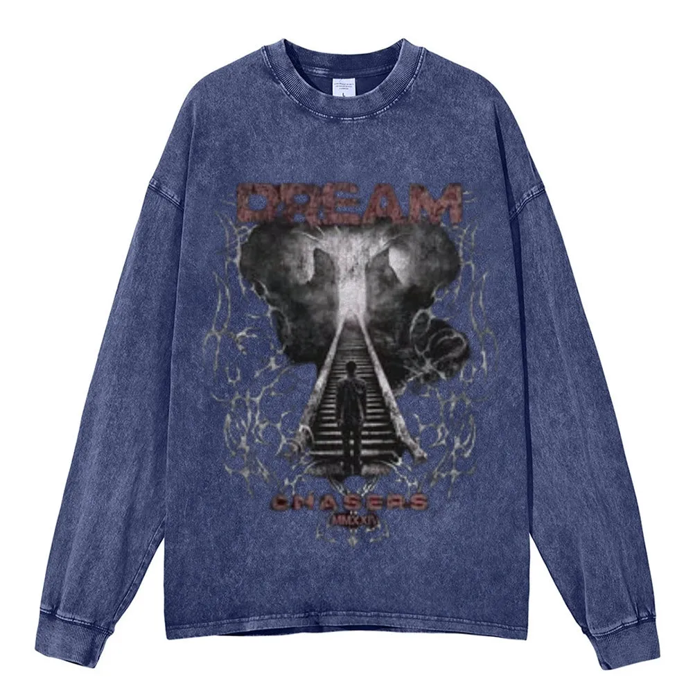 Oversized Vintage Washed Dream Chaser Graphic Sweatshirt