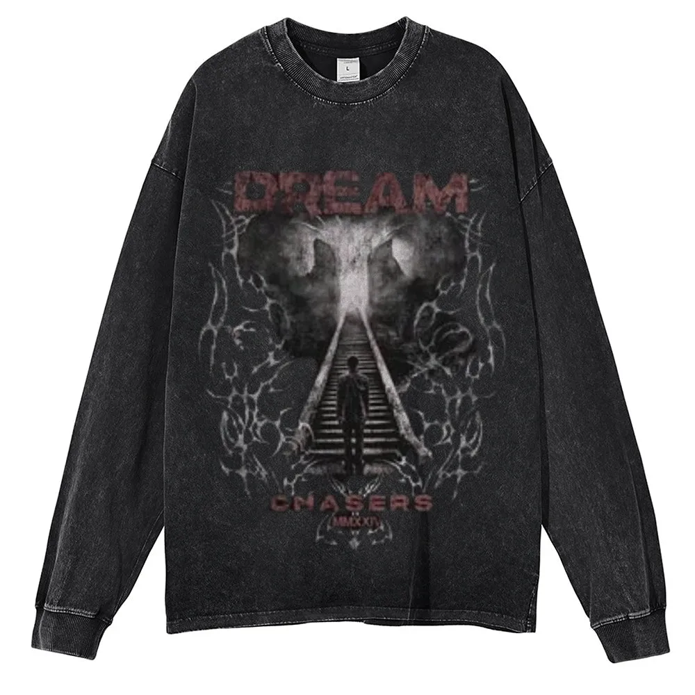 Oversized Vintage Washed Dream Chaser Graphic Sweatshirt