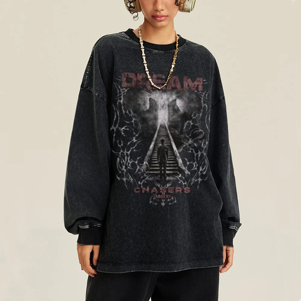 Oversized Vintage Washed Dream Chaser Graphic Sweatshirt