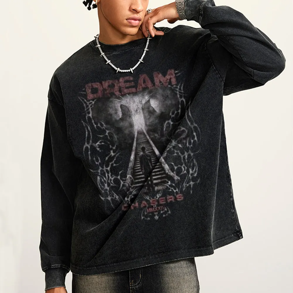 Oversized Vintage Washed Dream Chaser Graphic Sweatshirt