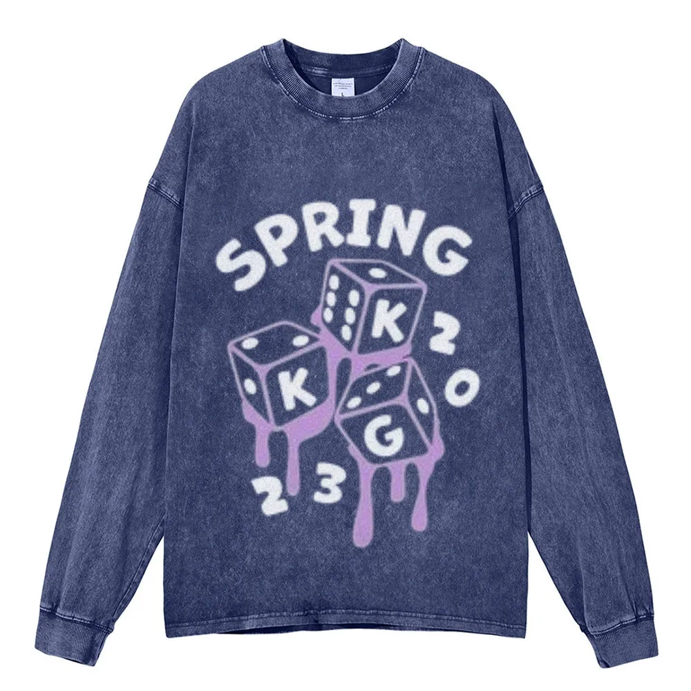 Oversized Vintage Washed Spring Game Graphic Sweatshirt